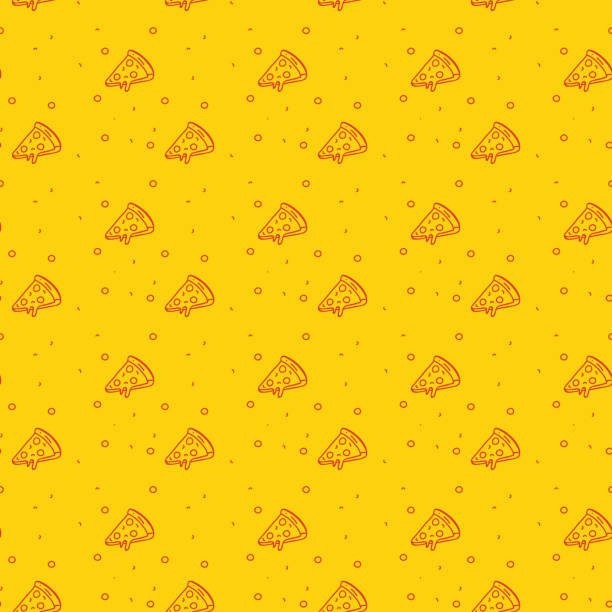 Fun and Modern Seamless Pattern of a Pizza on a Funky Bright Orange Background Fun and Modern Seamless Pattern of a Pizza on a Funky Bright Orange Background cheese texture seamless stock illustrations