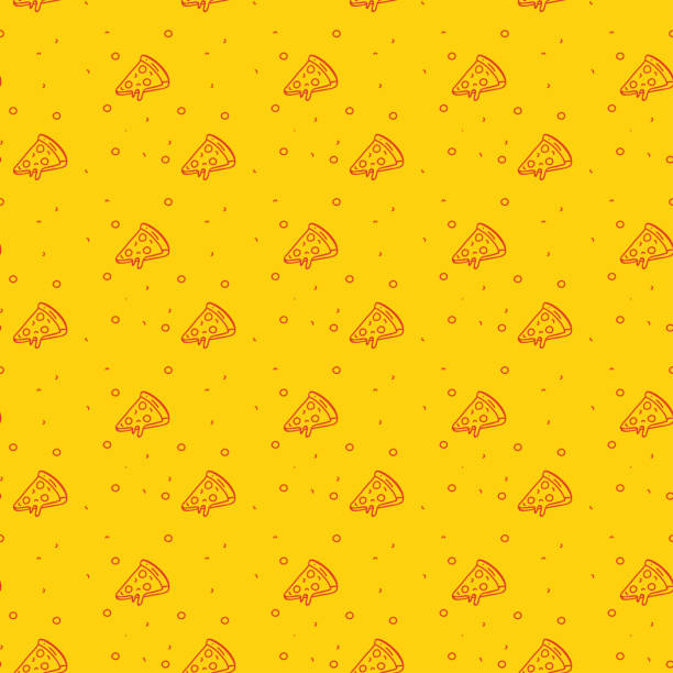 Fun and Modern Seamless Pattern of a Pizza on a Funky Bright Orange Background Fun and Modern Seamless Pattern of a Pizza on a Funky Bright Orange Background pizza place stock illustrations