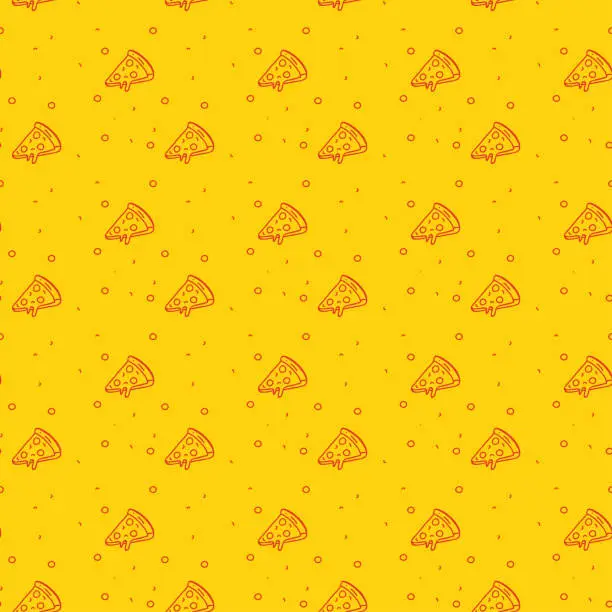 Vector illustration of Fun and Modern Seamless Pattern of a Pizza on a Funky Bright Orange Background