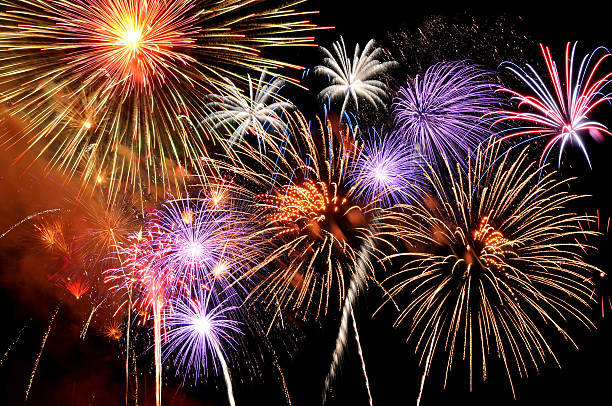 istock Aerial picture of colorful firework explosions 119354857