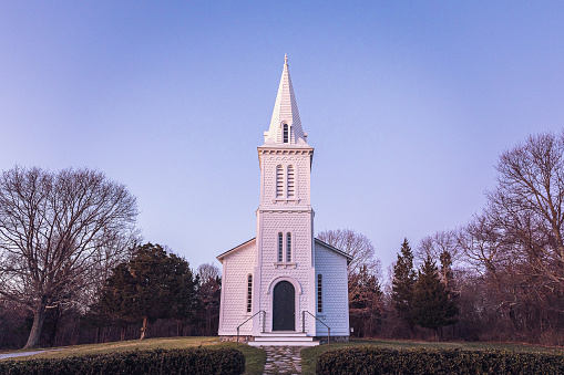 Narragansett, RI. The South Ferry Church was built in the 1850's for the Narragansett Baptist Church. It's one of the finest examples of an early Victorian church.