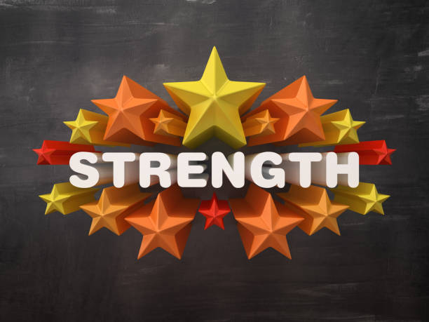 istock Colorful Stars with STRENGHT Word on Chalkboard Background - 3D Rendering 1193551130