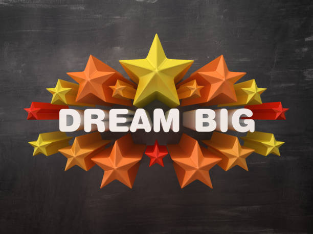 istock Colorful Stars with DREAM BIG Phrase on Chalkboard Background - 3D Rendering 1193551211