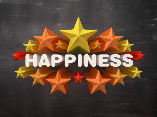 istock Colorful Stars with HAPPINESS Word on Chalkboard Background - 3D Rendering 1193551273