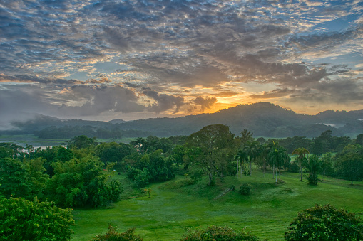 Beautiful Sunrise Over the Chagres River in Soberanía National Park of Gamboa, Panama.