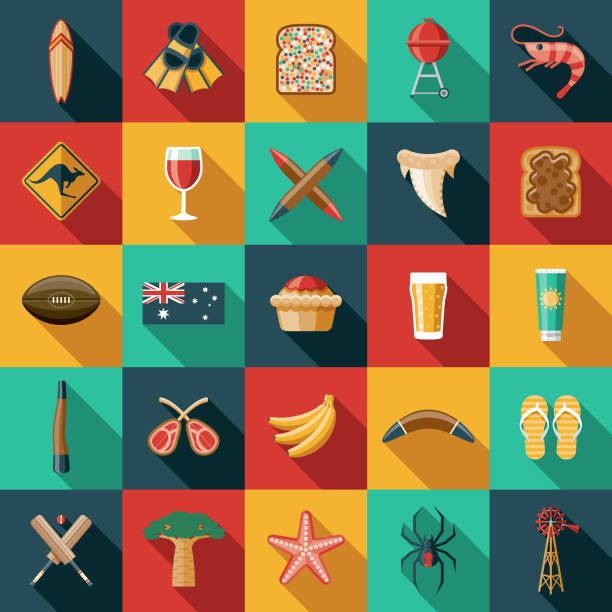 Australia Icon Set A set of icons. File is built in the CMYK color space for optimal printing. Color swatches are global so it’s easy to edit and change the colors. fish pie stock illustrations