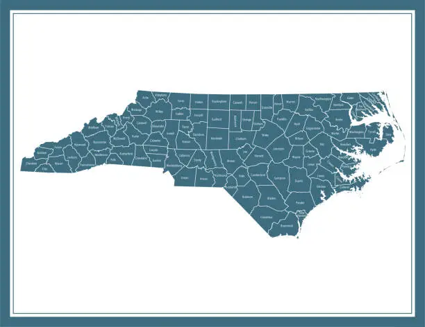 Vector illustration of North Carolina counties map printable