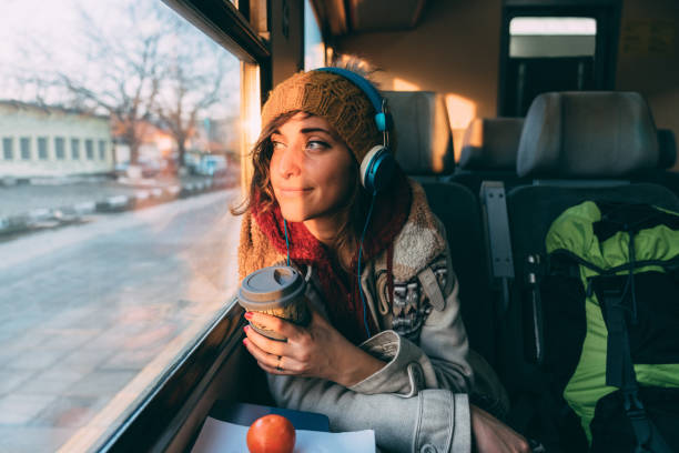 istock Traveler on a journey with train 1193556030