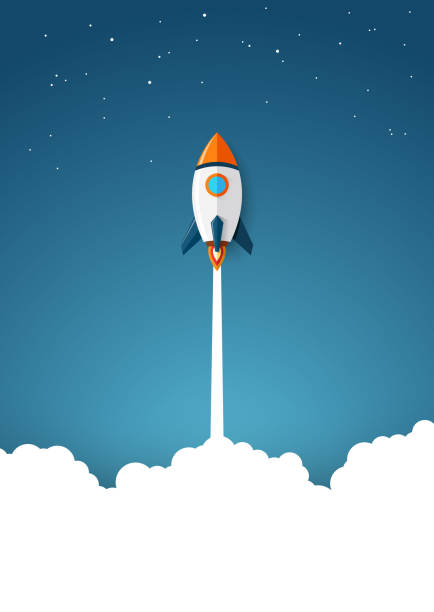 современная космическая ракета с плоским дизайном - takeoff stock illustrations
