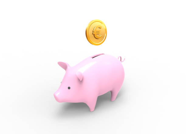 3d render imagem de piggy bank com moeda de ouro euro - piggy bank gold british currency pound symbol - fotografias e filmes do acervo