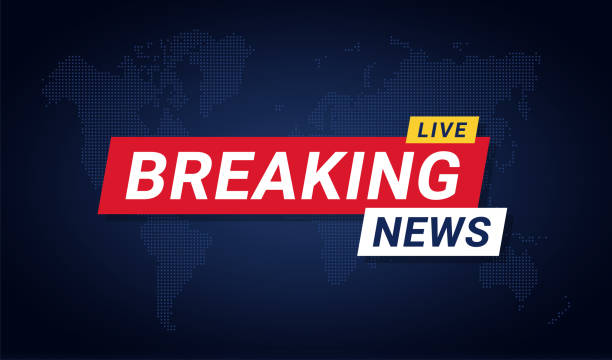 breaking news-banner-vorlage. aktuelle nachrichten hintergrund für bildschirmschoner, unteres drittel. rotes und blaues banner auf stilisiertem weltkarte-hintergrund - lower third stock-grafiken, -clipart, -cartoons und -symbole