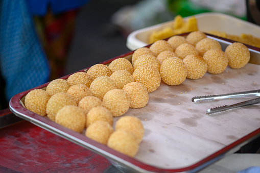 Image of Chinese Sesame balls stuff with custard lava on Hat Yai market, Thailand