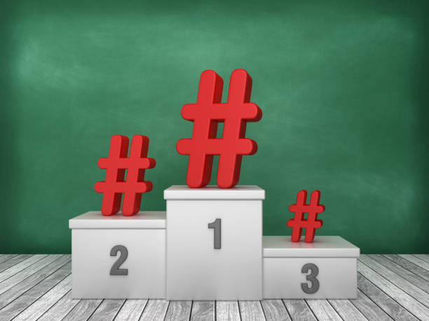 istock Podium with Hashtag Symbol on Chalkboard Background - 3D Rendering 1193562216