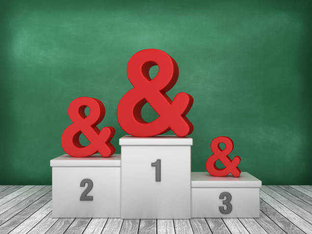istock Podium with Ampersand Symbol on Chalkboard Background - 3D Rendering 1193562238
