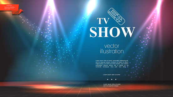 TV show bright colorful background with spotlights light glowing and sparkling effects vector illustration