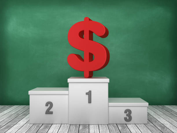 istock Podium with Dollar Sign on Chalkboard Background - 3D Rendering 1193562518