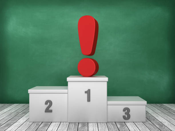 Podium with Exclamation Sign on Chalkboard Background - 3D Rendering