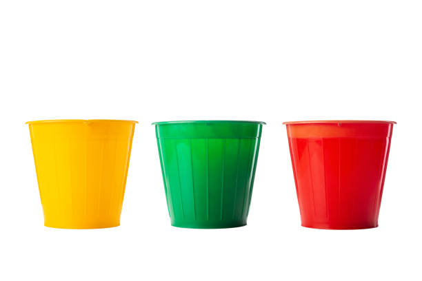 set of plastic flower pots on a white background
