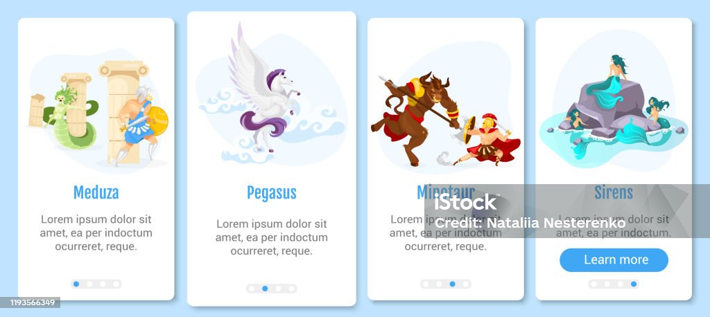 Ilustración de Plantilla Vectorial De Pantalla De Aplicación Móvil De Incorporación De La Mitología Griega Criaturas Y Monstruos Mitológicos Tutorial Pasos Del Sitio Web Con Caracteres Planos Ux Ui Concepto De Interfaz Ilustración de Plantilla Vectorial De Pantalla De Aplicación Móvil De Incorporación De La Mitología Griega Criaturas Y Monstruos Mitológicos Tutorial Pasos Del Sitio Web Con Caracteres Planos Ux Ui Concepto De Interfaz