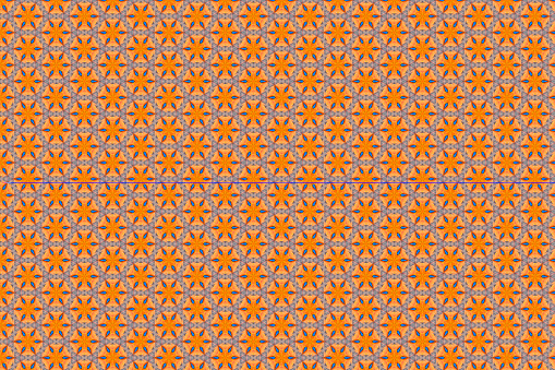 geometric texture ornaments in orange and blue color. symmetric design template with orange, blue and gray elements. Abstract repeated pattern.