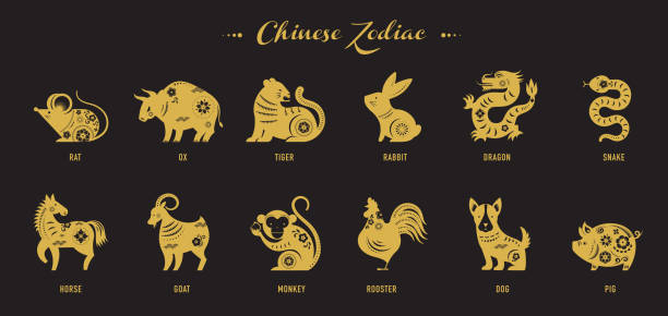 ilustrações, clipart, desenhos animados e ícones de ano novo chinês, sinais do zodíaco, ícones e símbolos do papercut. ilustrações do vetor - snake year china chinese new year