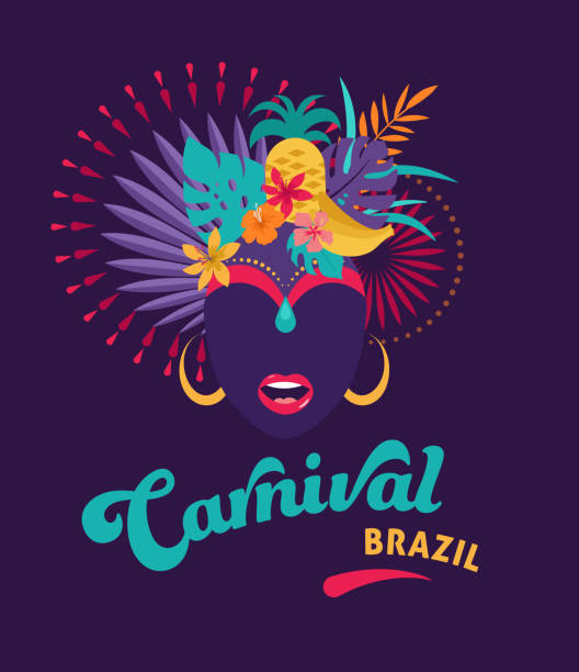 ilustrações de stock, clip art, desenhos animados e ícones de brazilian carnival, music festival, masquerade flyer template - samba dancing rio de janeiro carnival brazilian