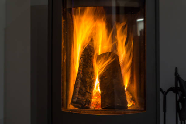 istock Flames in the fireplace, seen through the glass. 1193572014