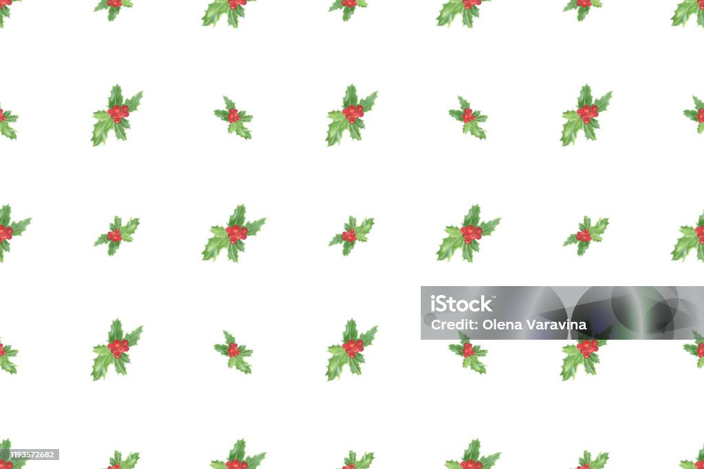 Holly Repeat Pattern Traditional Winter Holidays Plant Repeat Pattern On The White ...