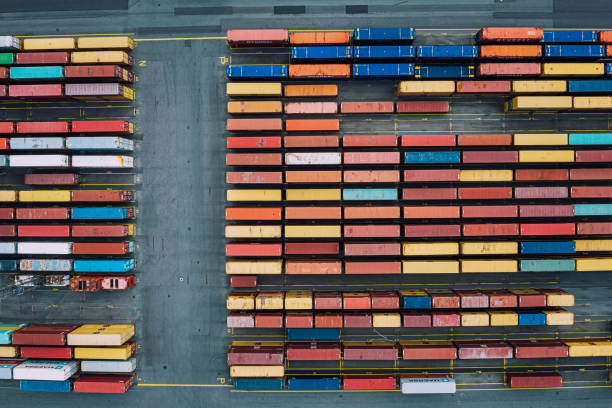 Aerial view of a Container harbour Container harbour  Germany, Hamburg car transporter stock pictures, royalty-free photos & images