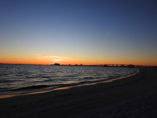 istock Buildings Silhouette Looking from Beach During Sunset 1193575089
