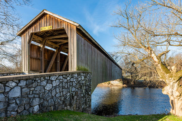 The Pinetown Covered Bridge spans Conestoga Creek in Lancaster County, Pennsylvania.