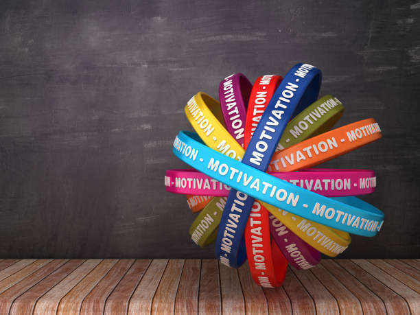 istock Circular Ribbons with MOTIVATION Word on Chalkboard Background - 3D Rendering 1193575471