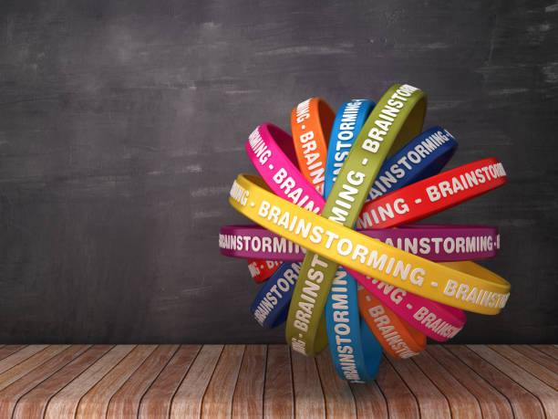 istock Circular Ribbons with BRAINSTORMING Word on Chalkboard Background - 3D Rendering 1193575531