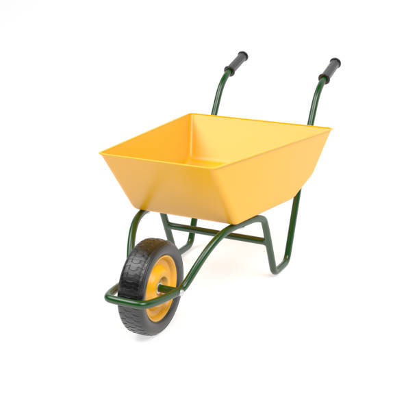 istock Yellow garden barrow. 3d rendering illustration 1193576561
