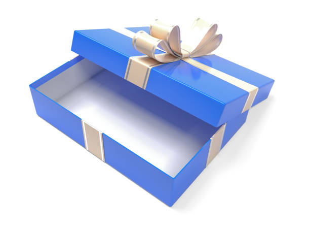 istock Blue gift box decorated with shiny ribbon 1193576594