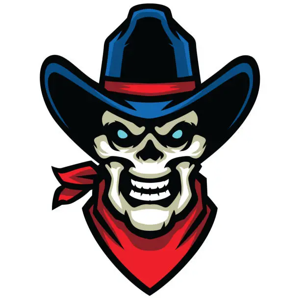 Vector illustration of Aggressive cowboy skull