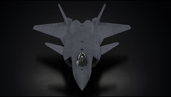 J-20 chengdu chinise fighting falcon airplane fighter jet  in dark background view from top 3d render