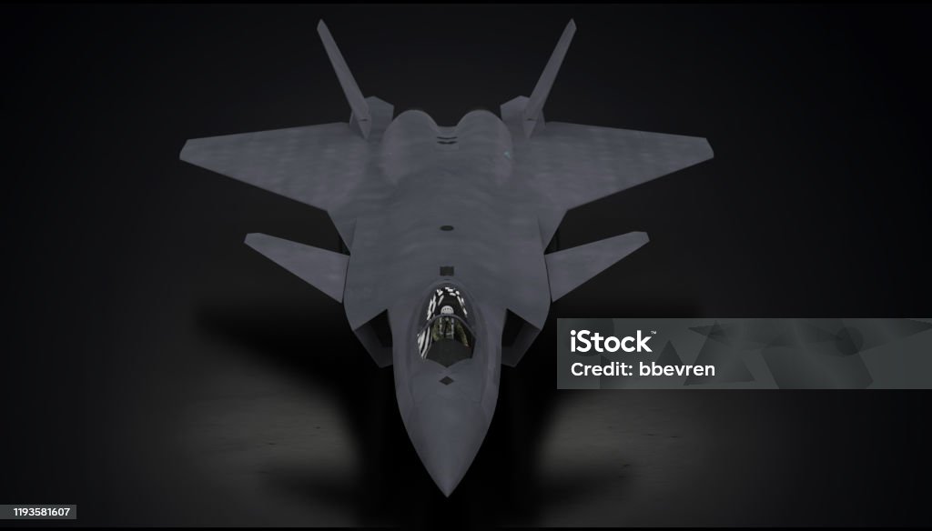 J-20 chengdu chinise fighting falcon airplane fighter jet  in dark background view from top 3d render Fighter Plane Stock Photo