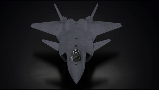 J-20 chengdu chinise fighting falcon airplane fighter jet  in dark background view from top 3d render stock photo