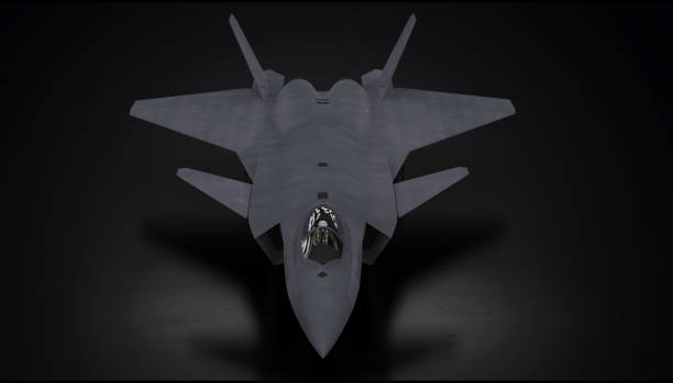 j-20 chengdu chinise walki falcon samolot myśliwiec w ciemnym tle widok z góry 3d render - fighter plane military airplane air force military zdjęcia i obrazy z banku zdjęć