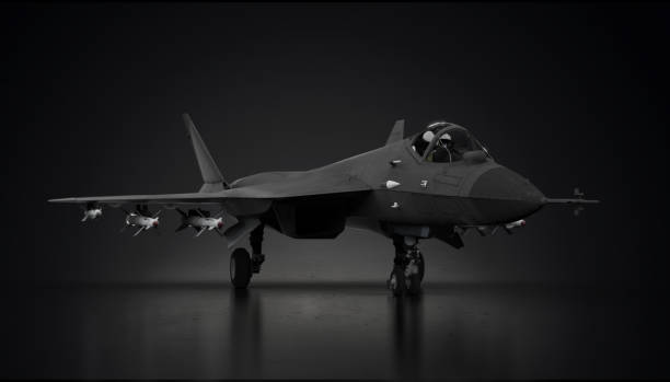 istock Su-57 Sukhoi fighter stealth jet is parked in hangar diagonal view 3d render 1193581611