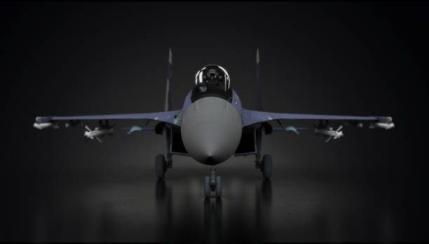 istock Su-35 sukhoi   russian soviet fighter jet airplane in dark unknown location view from front 3d render 1193581617