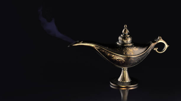 istock Fairy tale of aladdins lamp on black background 3d render 1193581684