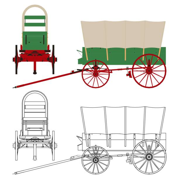 chuck wagon. beliebte überdachte wagen. - pferdekarre stock-grafiken, -clipart, -cartoons und -symbole
