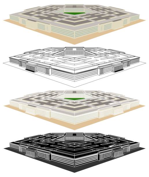 ilustrações, clipart, desenhos animados e ícones de centro militar administrativo. o pentágono. perspectiva vista. - pentágono