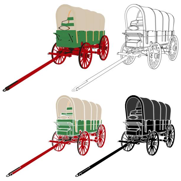 Chuck Wagon. Popular covered wagon. Perspective view. Vector art. chuck wagon stock illustrations