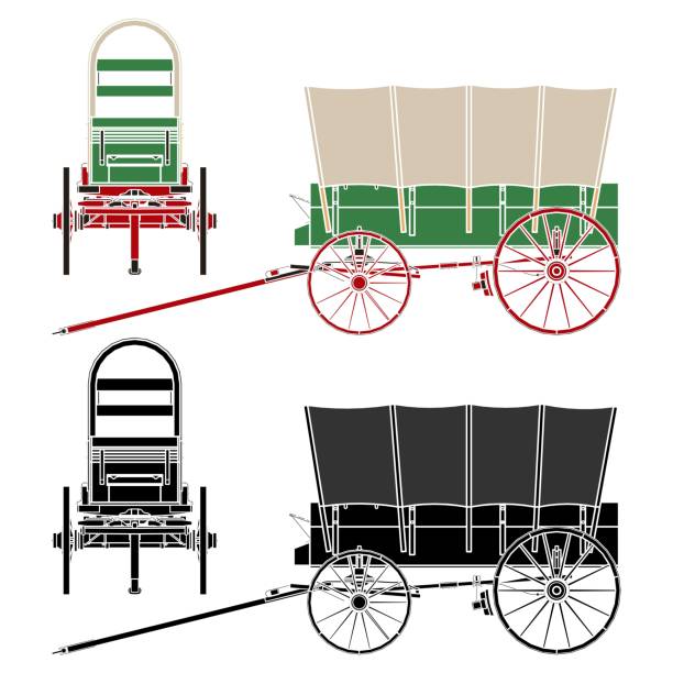 chuck wagon. beliebte überdachte wagen. ohne gliederung. - pferdekarre stock-grafiken, -clipart, -cartoons und -symbole