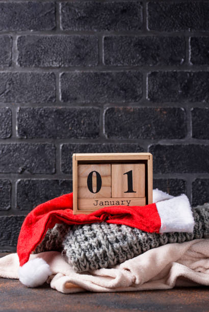 istock 1 January in wooden cube calendar 1193583033