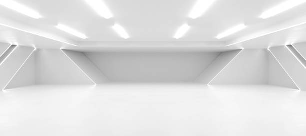 abstrato de fundo branco arquitextura armazém salão 3d render ilustração - architexture - fotografias e filmes do acervo