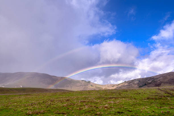 istock Double Rainbow Over Field and Foothills 1193583775